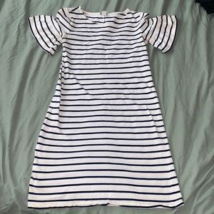 J Crew blue and white striped dress with ruffle sleeves. Size XXS